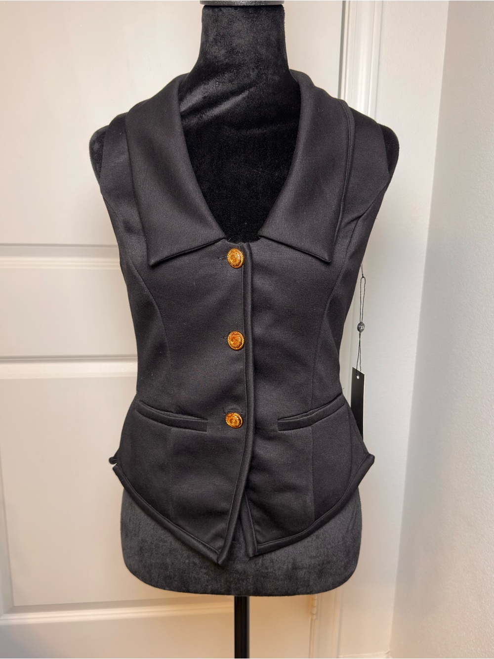 Classic Black Tailored Vest with Gold Buttons